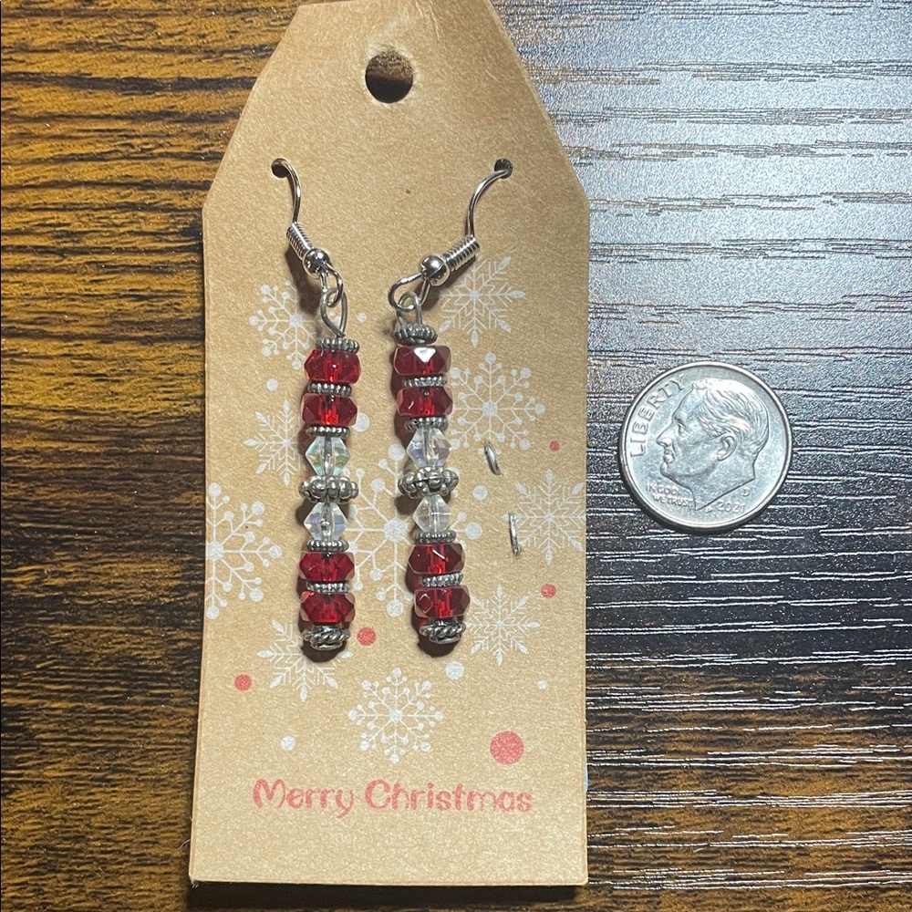 Elegant Red and Silver Beaded Earrings